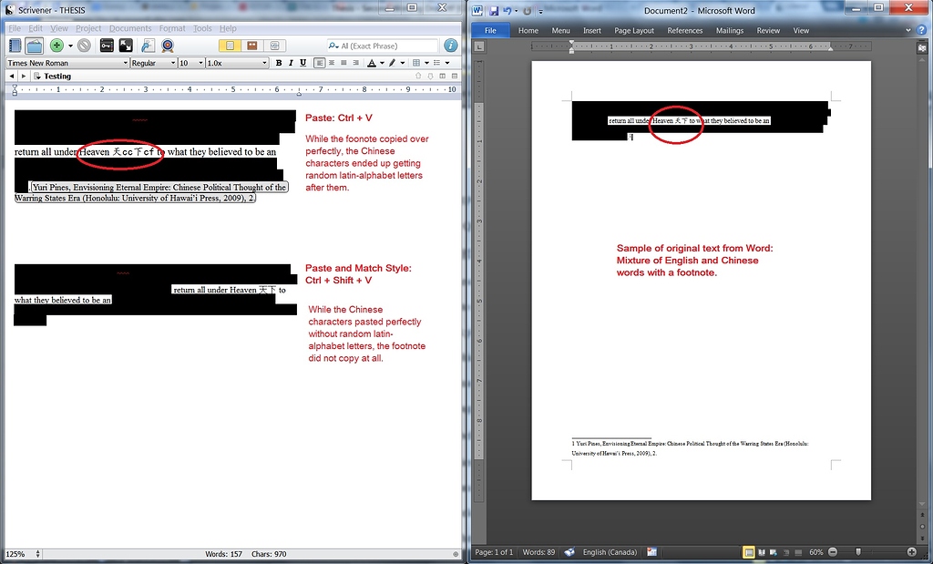Copying and Pasting Chinese Chracters Scrivener for Windows