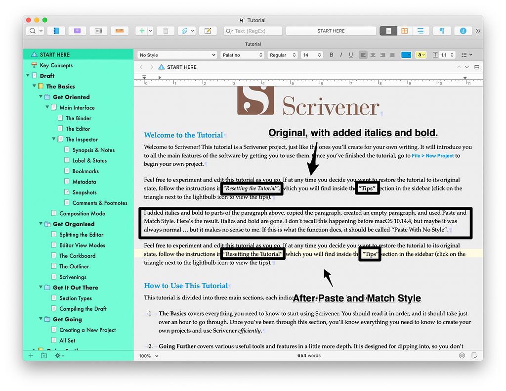 Paste and match style removes character formatting scrivener for