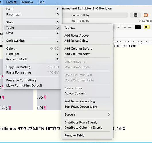 Scrivener Table