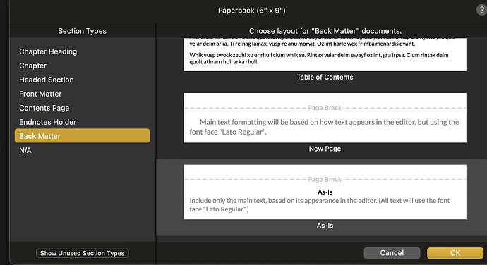 Scrivener no way to select type size