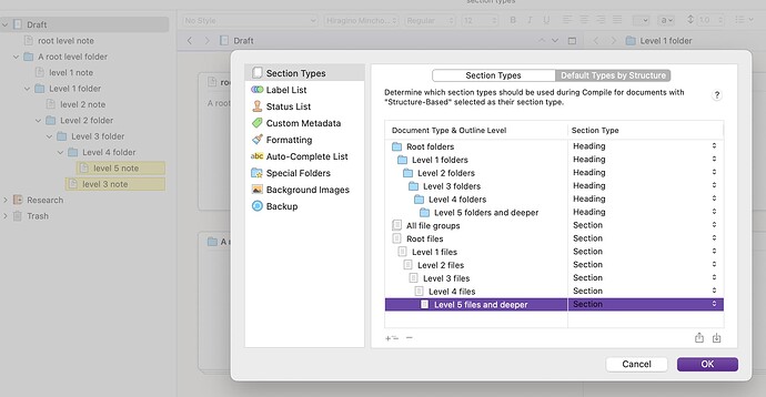 Folder and Note Default types by Structure