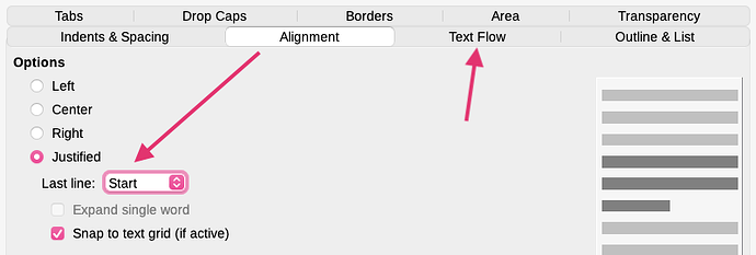 Alignment settings