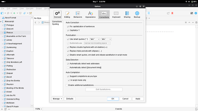 Corrections Tab