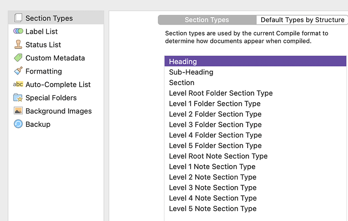 Section Type definitions