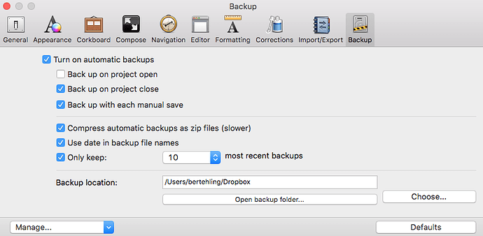 Backup pane in Scrivener>Preferences