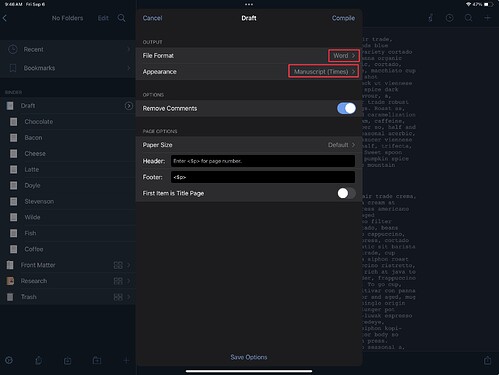 Choosing output type and compile format