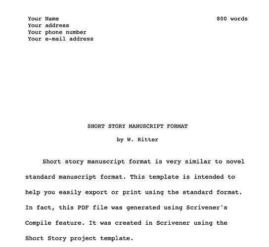 short story template scrivener 2 for macos