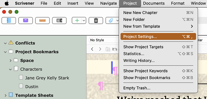 project settings