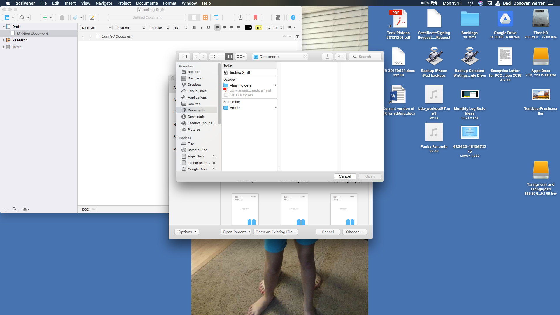 "Open an Existing File…" shows open sheet behind New Project window ...