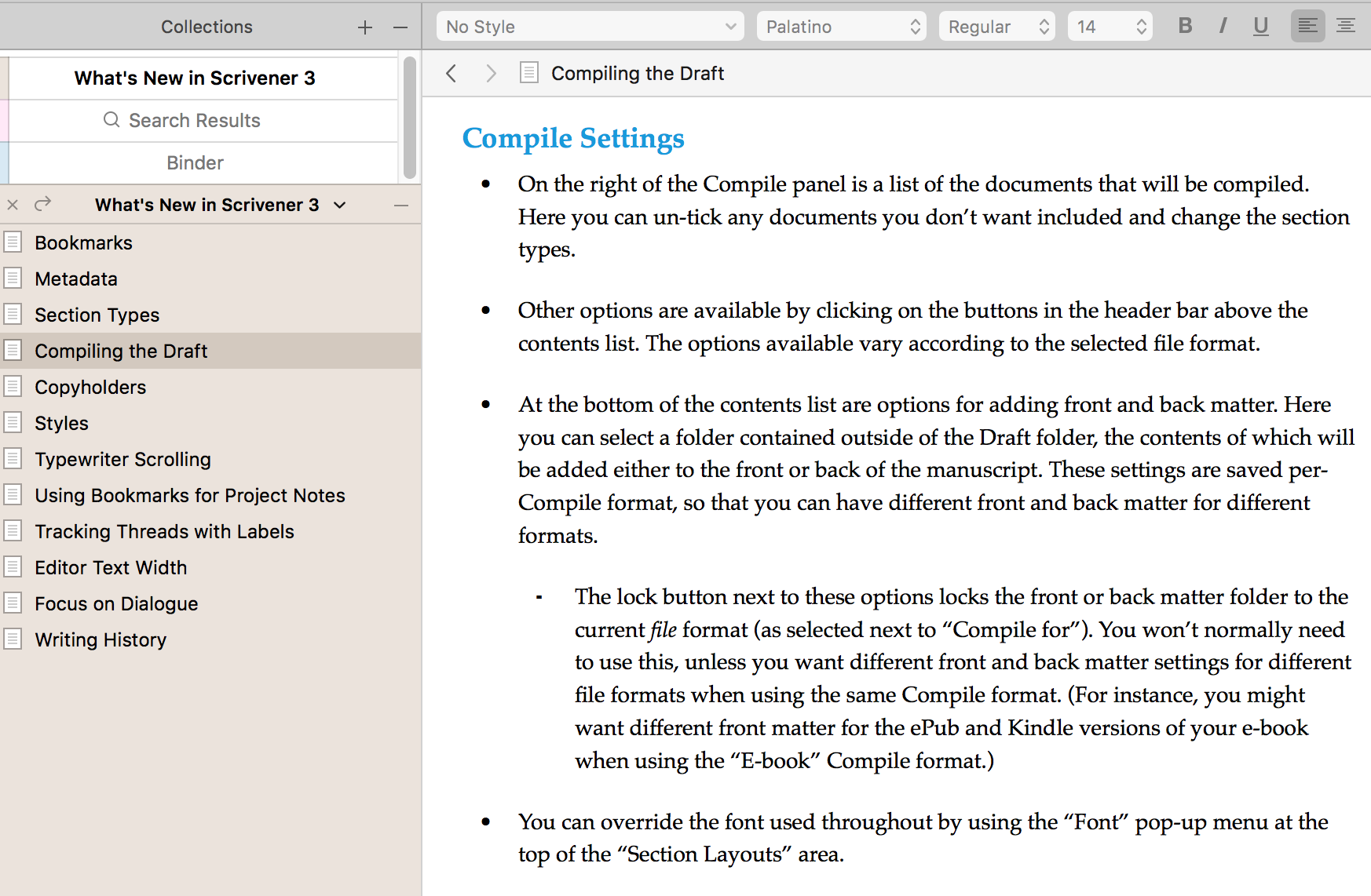 Compile: Where is "Quick Font Override"? - Scrivener for macOS ...