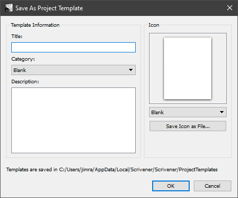 Change location of Project Templates Scrivener for Windows