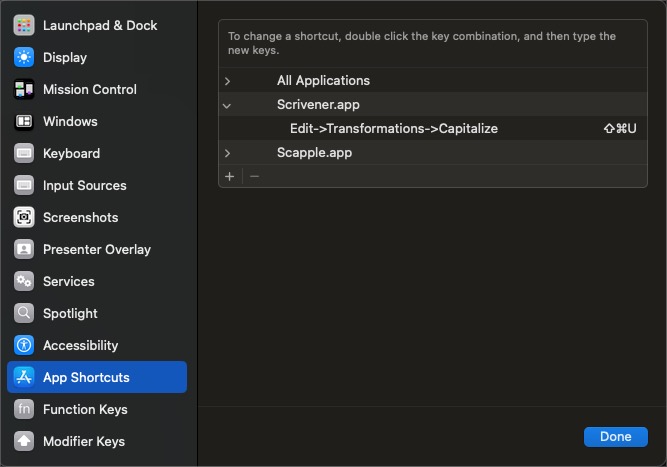 App specific shortcut