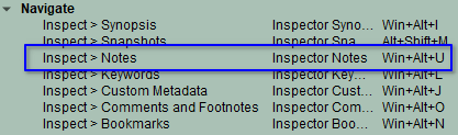 Default inspecto note shortcut