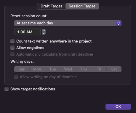 Sessions target options