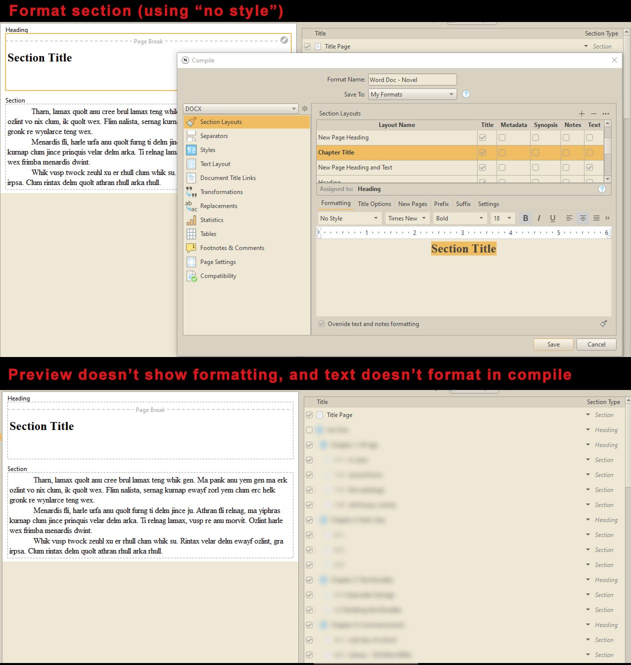 Styles not being applied in compile (or preview) - Scrivener for ...