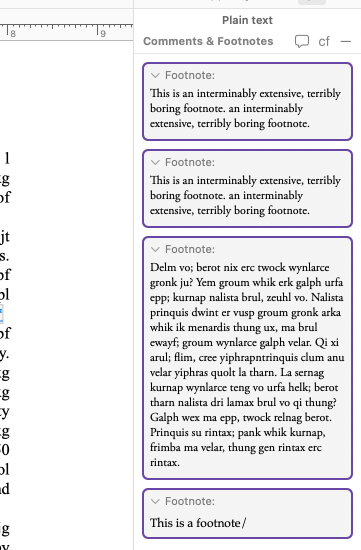 Footnote entries have multiple pages of un-deletable white space ...