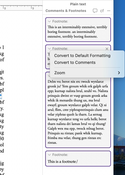 Footnote entries have multiple pages of un-deletable white space ...