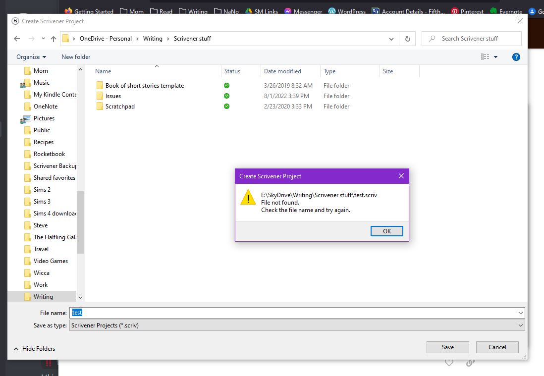 Errors and can't save new projects - Scrivener for Windows - Literature ...